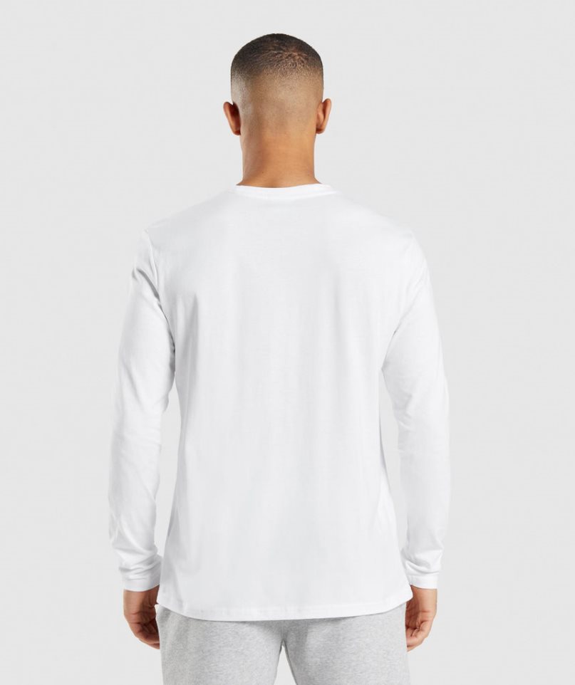 Men's Gymshark Crest Long Sleeve T-Shirts White | NZ 7ZBOPT